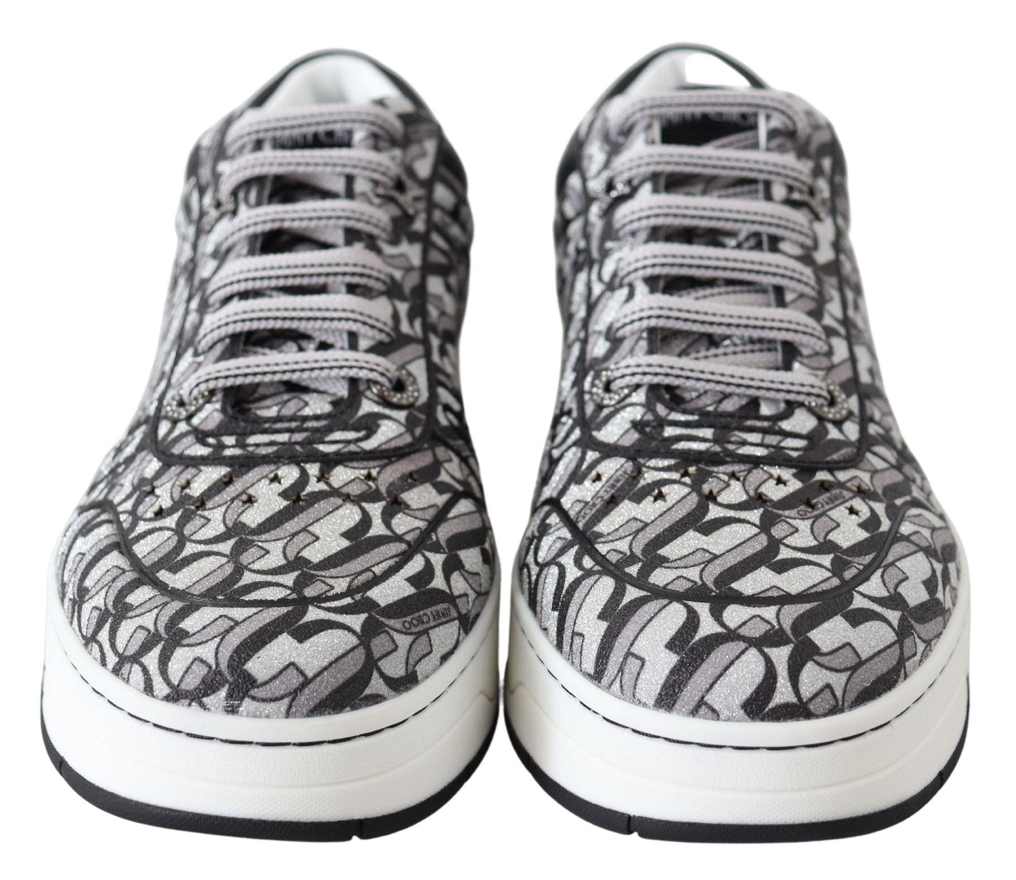 Jimmy Choo Women's Silver Black Glitter Hawaii Sneakers - Designed by Jimmy Choo Available to Buy at a Discounted Price on Moon Behind The Hill Online Designer Discount Store