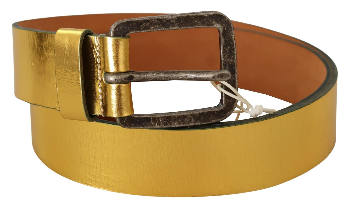 Gold Genuine Leather Rustic Silver Buckle Waist Belt - Designed by John Galliano Available to Buy at a Discounted Price on Moon Behind The Hill Online Designer Discount Store
