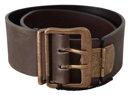 Brown Leather Wide Bronze Buckle Waist Belt - Designed by Ermanno Scervino Available to Buy at a Discounted Price on Moon Behind The Hill Online Designer Discount Store