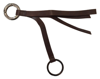 Costume National Brown Leather Silver Tone Metal Keyring Keychain - Designed by Costume National Available to Buy at a Discounted Price on Moon Behind The Hill Online Designer Discount Store