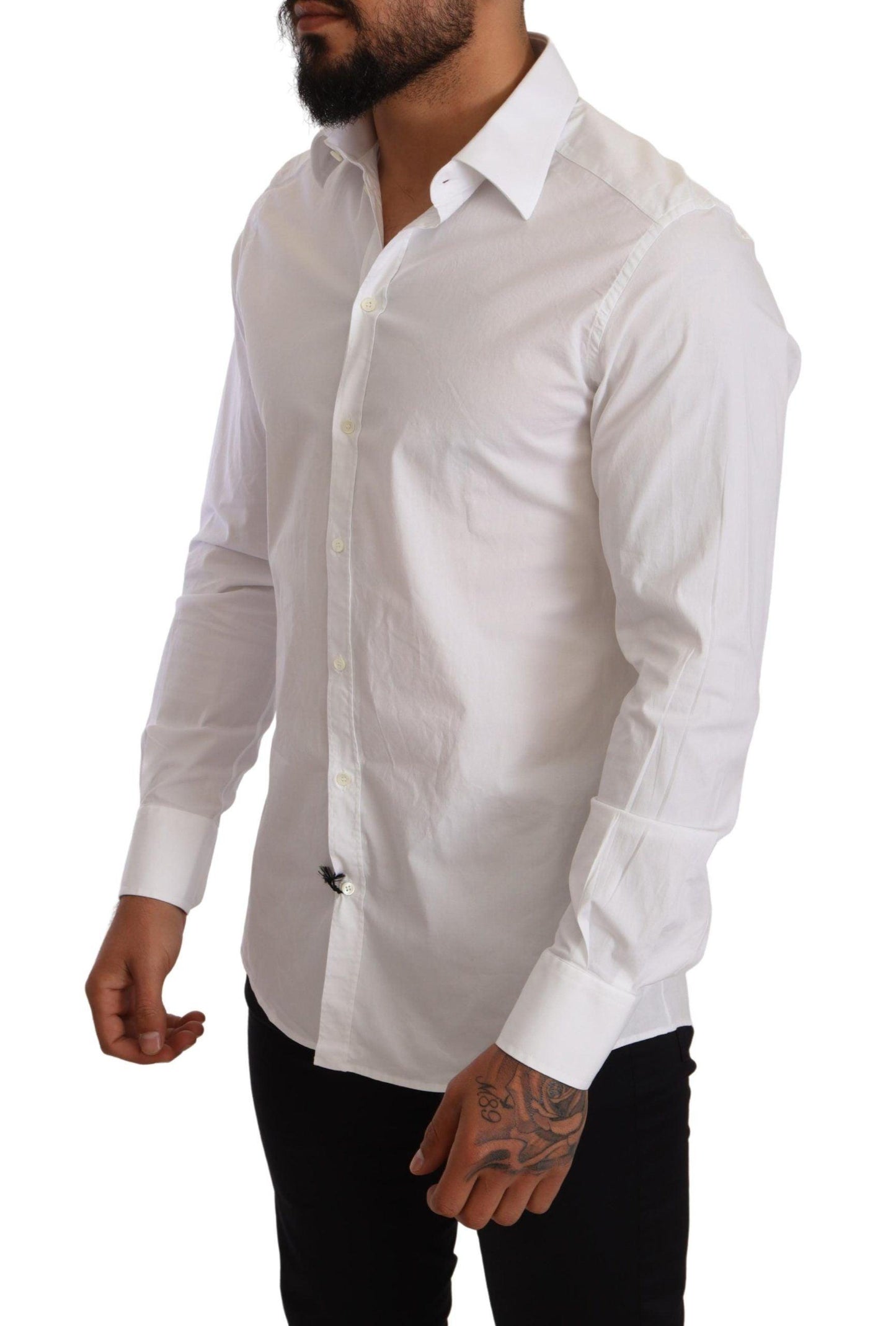 White Cotton Stretch Formal Shirt designed by Dolce & Gabbana available from Moon Behind The Hill 's Clothing > Shirts & Tops > Mens range