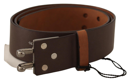 Brown Leather Silver Buckle Waist Belt - Designed by Costume National Available to Buy at a Discounted Price on Moon Behind The Hill Online Designer Discount Store