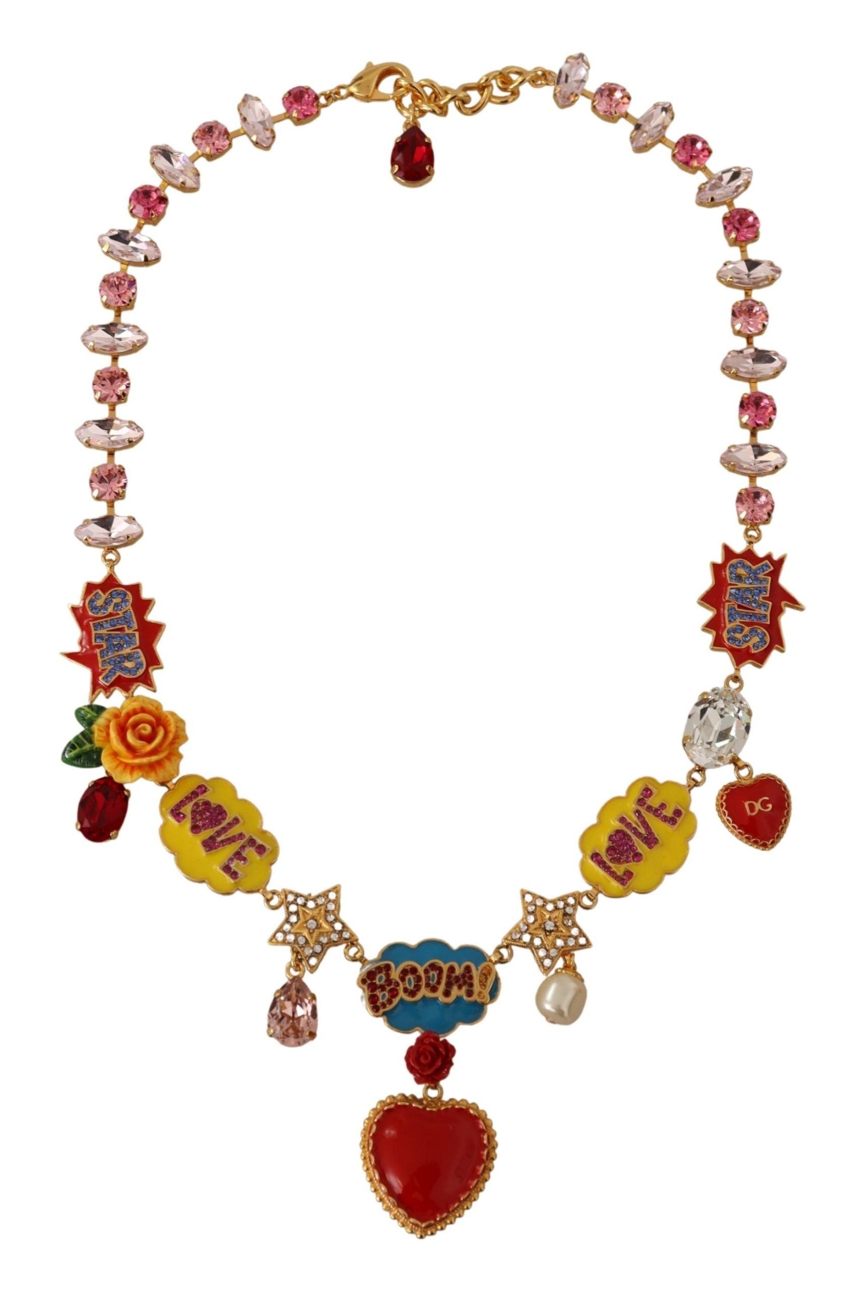 Gold Cartoon Love Star Boom Crystals Chain Necklace - Designed by Dolce & Gabbana Available to Buy at a Discounted Price on Moon Behind The Hill Online Designer Discount Store