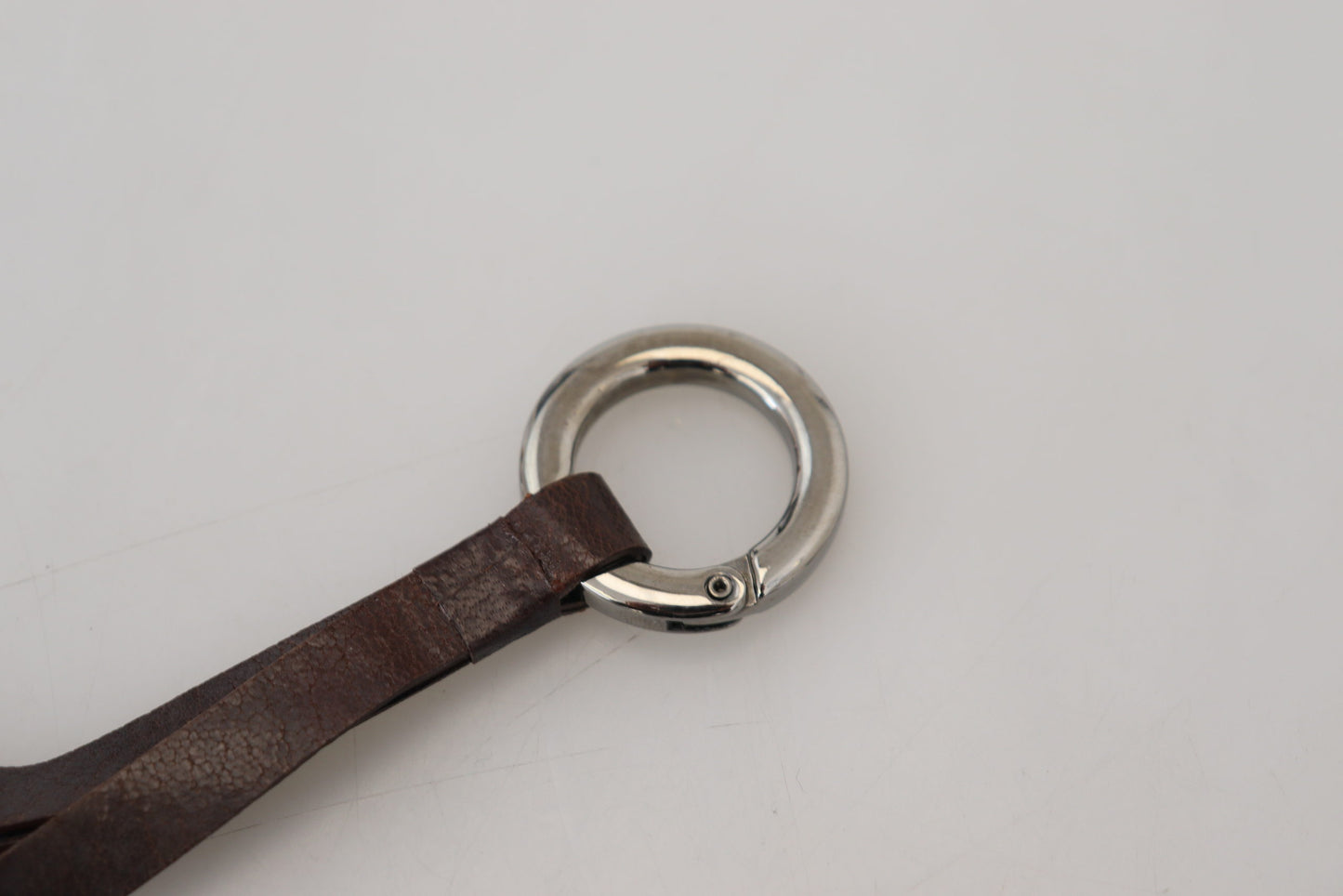 Costume National Brown Leather Silver Tone Metal Keyring Keychain - Designed by Costume National Available to Buy at a Discounted Price on Moon Behind The Hill Online Designer Discount Store