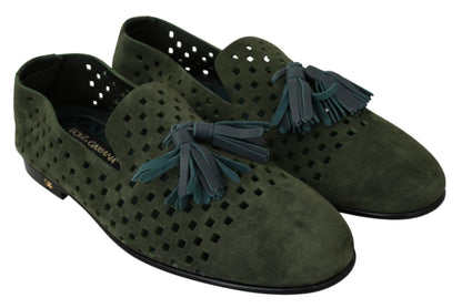 Green Suede Breathable Slippers Loafers Shoes - Designed by Dolce & Gabbana Available to Buy at a Discounted Price on Moon Behind The Hill Online Designer Discount Store