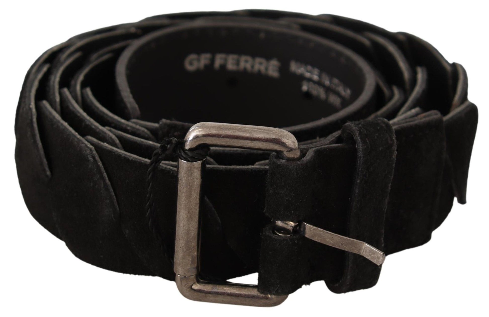 Black WX Silver Tone Buckle Waist Belt - Designed by GF Ferre Available to Buy at a Discounted Price on Moon Behind The Hill Online Designer Discount Store