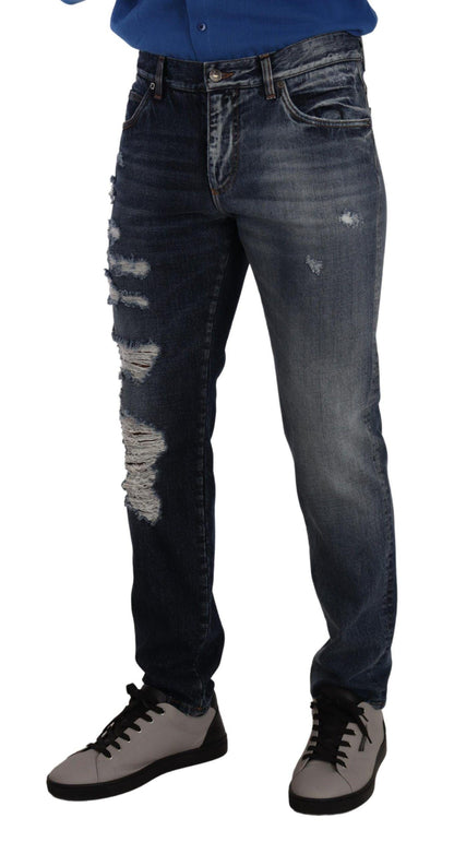 Blue Cotton Regular Denim Trousers Jeans - Designed by Dolce & Gabbana Available to Buy at a Discounted Price on Moon Behind The Hill Online Designer Discount Store