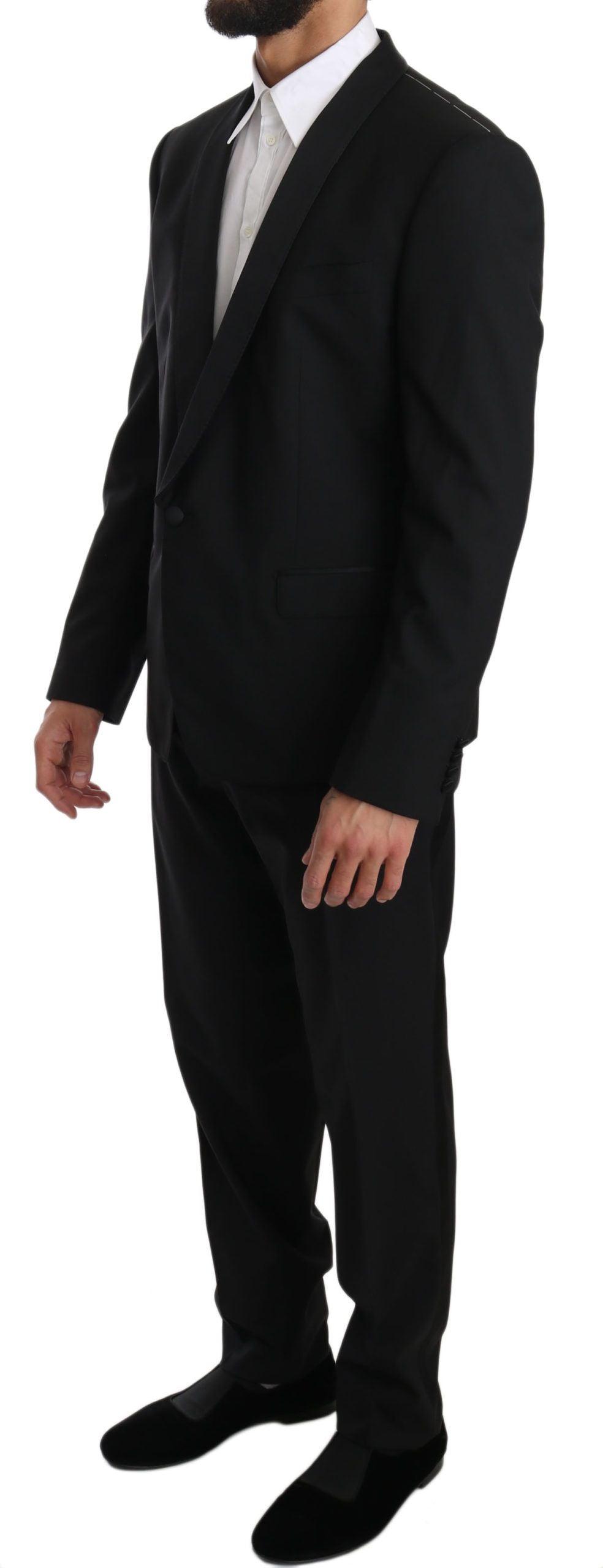 Dolce & Gabbana Men's Black Wool One Button Slim Martini Suit - Designed by Dolce & Gabbana Available to Buy at a Discounted Price on Moon Behind The Hill Online Designer Discount Store