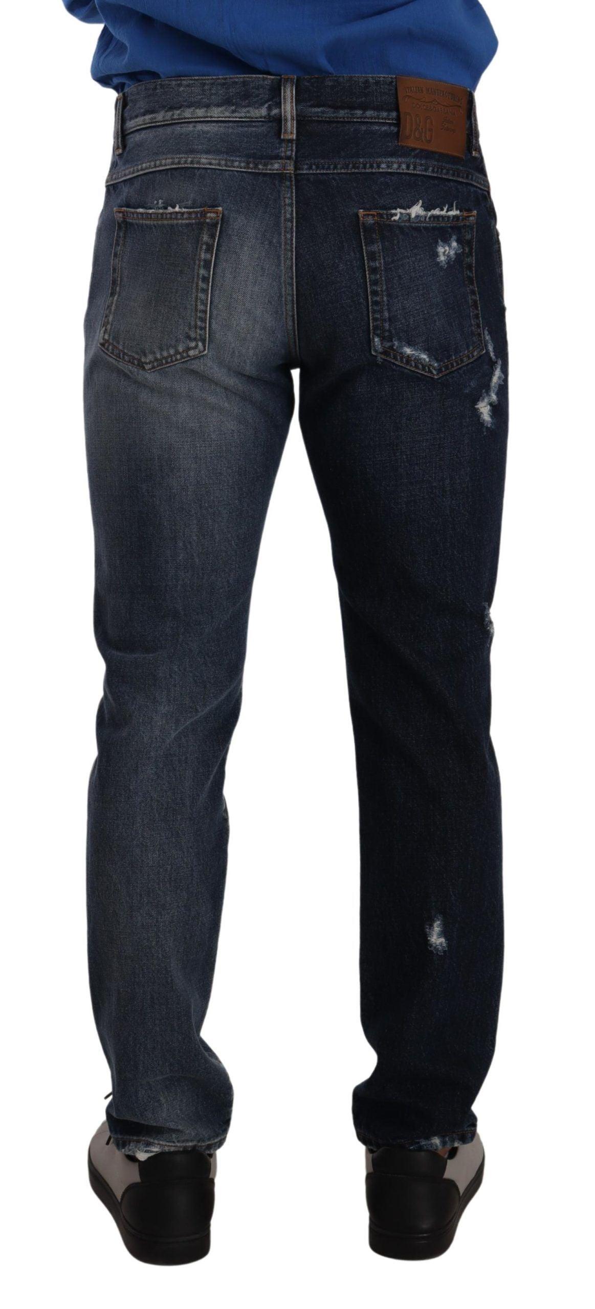 Blue Cotton Regular Denim Trousers Jeans - Designed by Dolce & Gabbana Available to Buy at a Discounted Price on Moon Behind The Hill Online Designer Discount Store