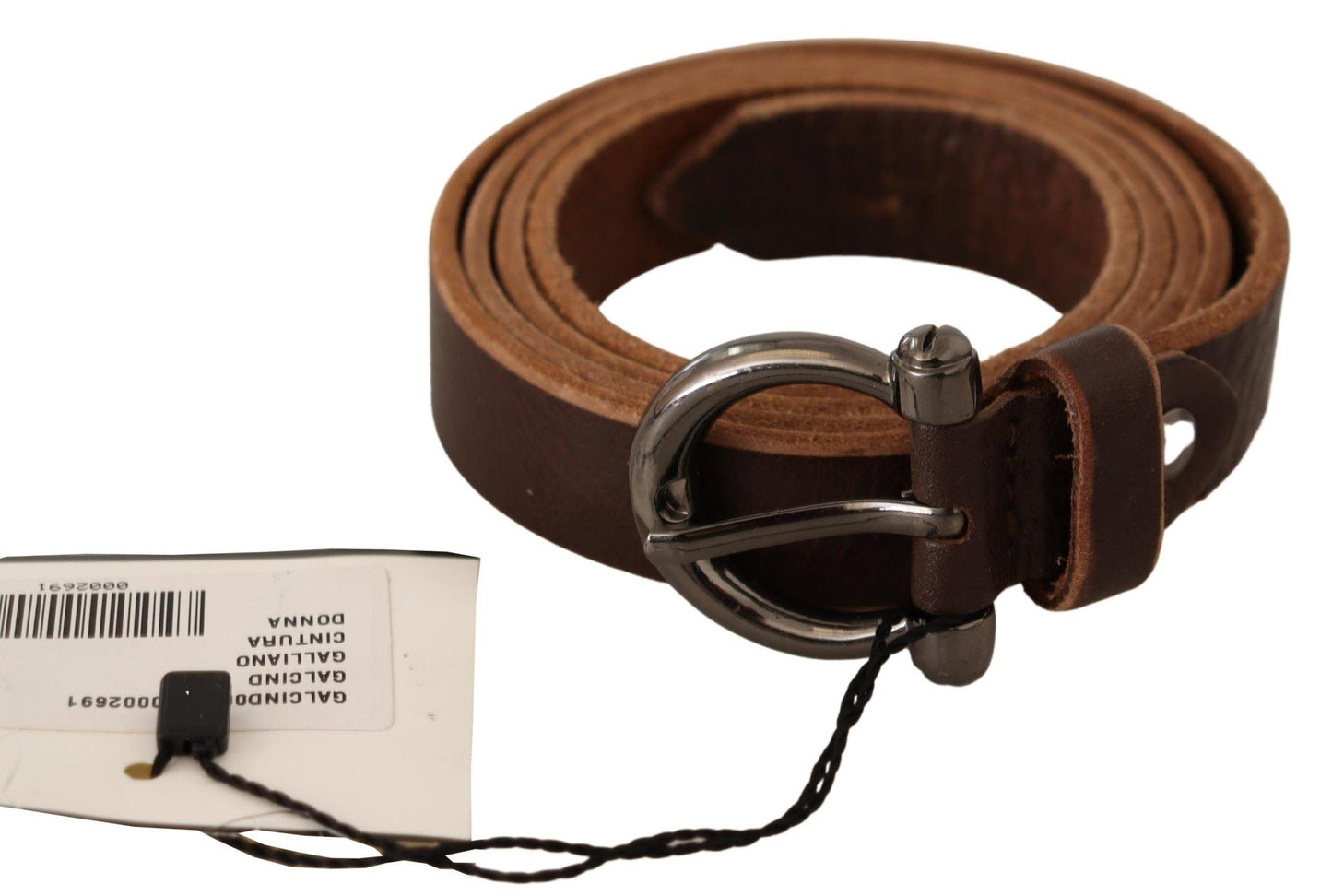 Brown Leather Logo Design Round Buckle Waist Belt - Designed by John Galliano Available to Buy at a Discounted Price on Moon Behind The Hill Online Designer Discount Store