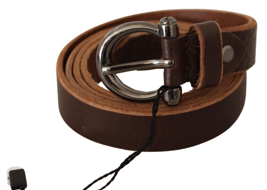 Brown Leather Logo Design Round Buckle Waist Belt - Designed by John Galliano Available to Buy at a Discounted Price on Moon Behind The Hill Online Designer Discount Store