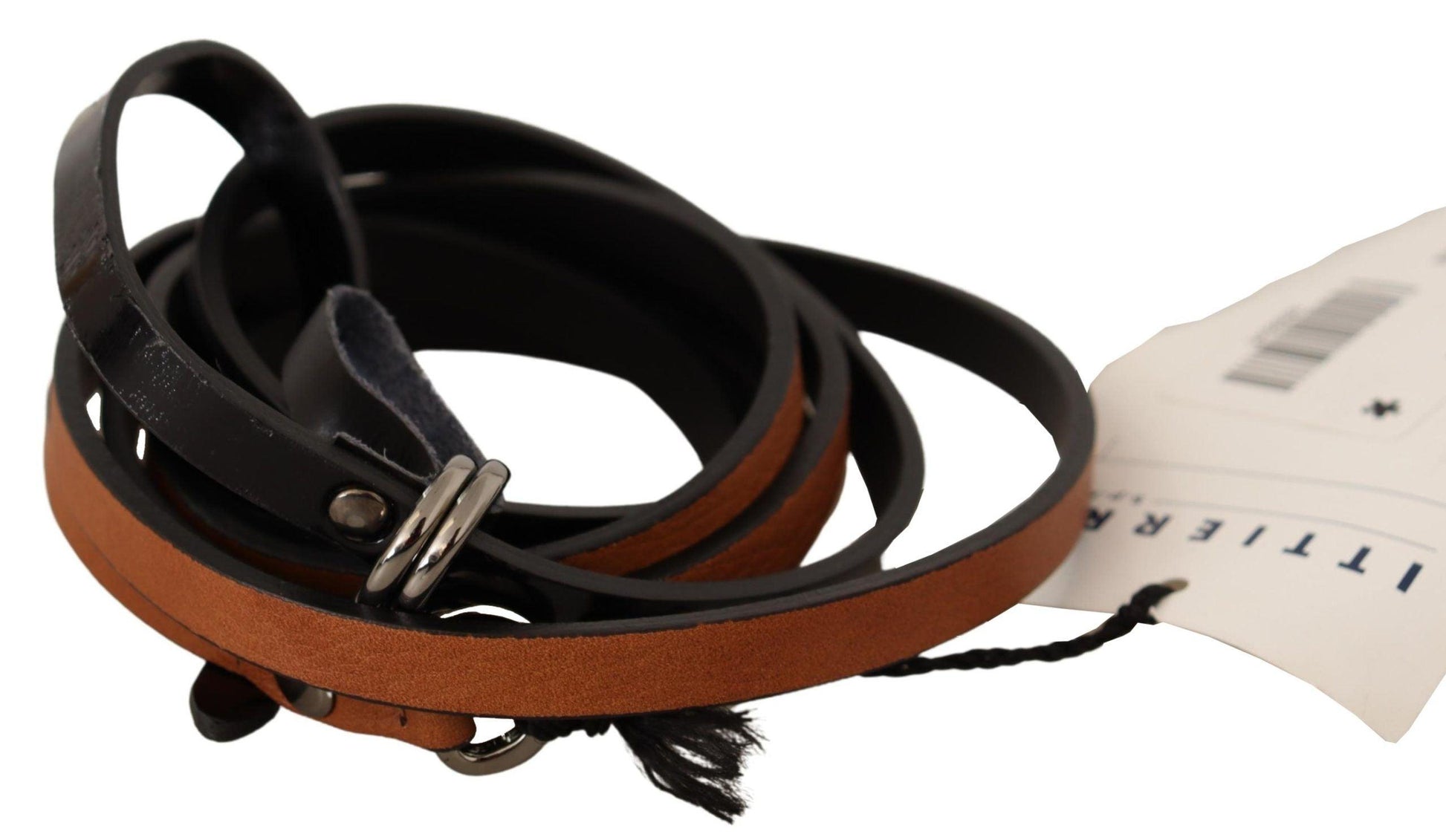 Brown Leather Silver Tone Buckle Belt - Designed by Costume National Available to Buy at a Discounted Price on Moon Behind The Hill Online Designer Discount Store