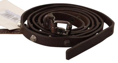 Brown Leather Silver Tone Buckle Belt - Designed by Costume National Available to Buy at a Discounted Price on Moon Behind The Hill Online Designer Discount Store