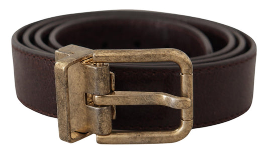 Dolce & Gabbana Brown Calf Leather Vintage Logo Metal Buckle Belt