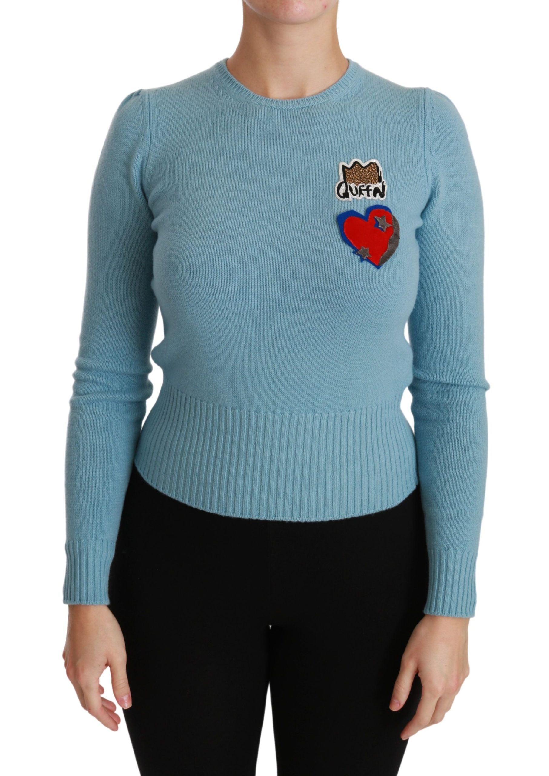 Blue Wool Queen Heart Pullover Sweater - Designed by Dolce & Gabbana Available to Buy at a Discounted Price on Moon Behind The Hill Online Designer Discount Store