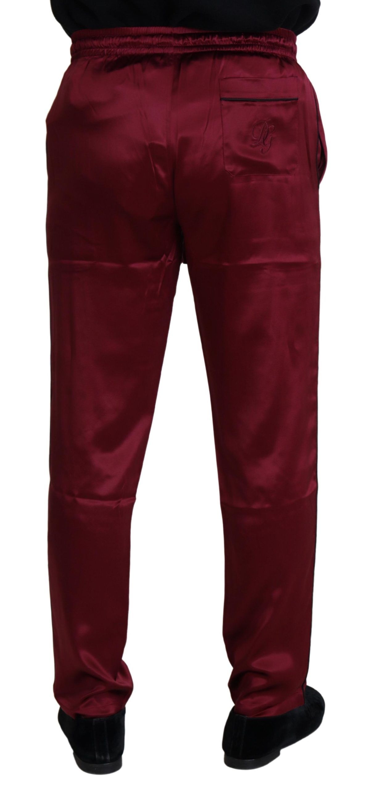 Dolce & Gabbana Bordeaux Silk DG Sleep Lounge Pants - Designed by Dolce & Gabbana Available to Buy at a Discounted Price on Moon Behind The Hill Online Designer Discount Store