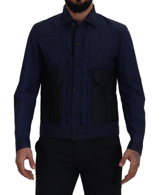 Dsquared² Dark Blue Cotton Collared Long Sleeves Casual Shirt - Designed by Dsquared² Available to Buy at a Discounted Price on Moon Behind The Hill Online Designer Discount Store