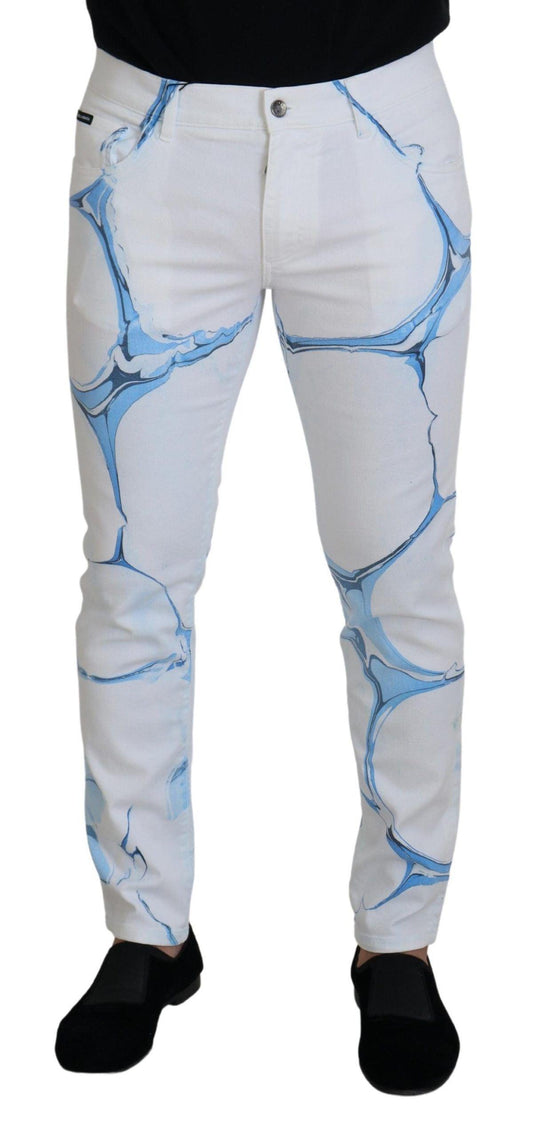 Dolce & Gabbana White Blue Denim Cotton Jeans Stretch Skinny Fit Pant - Designed by Dolce & Gabbana Available to Buy at a Discounted Price on Moon Behind The Hill Online Designer Discount Sto