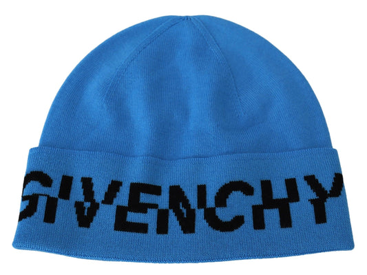 Givenchy Blue Wool Unisex Winter Warm Beanie Hat - Designed by Givenchy Available to Buy at a Discounted Price on Moon Behind The Hill Online Designer Discount Store