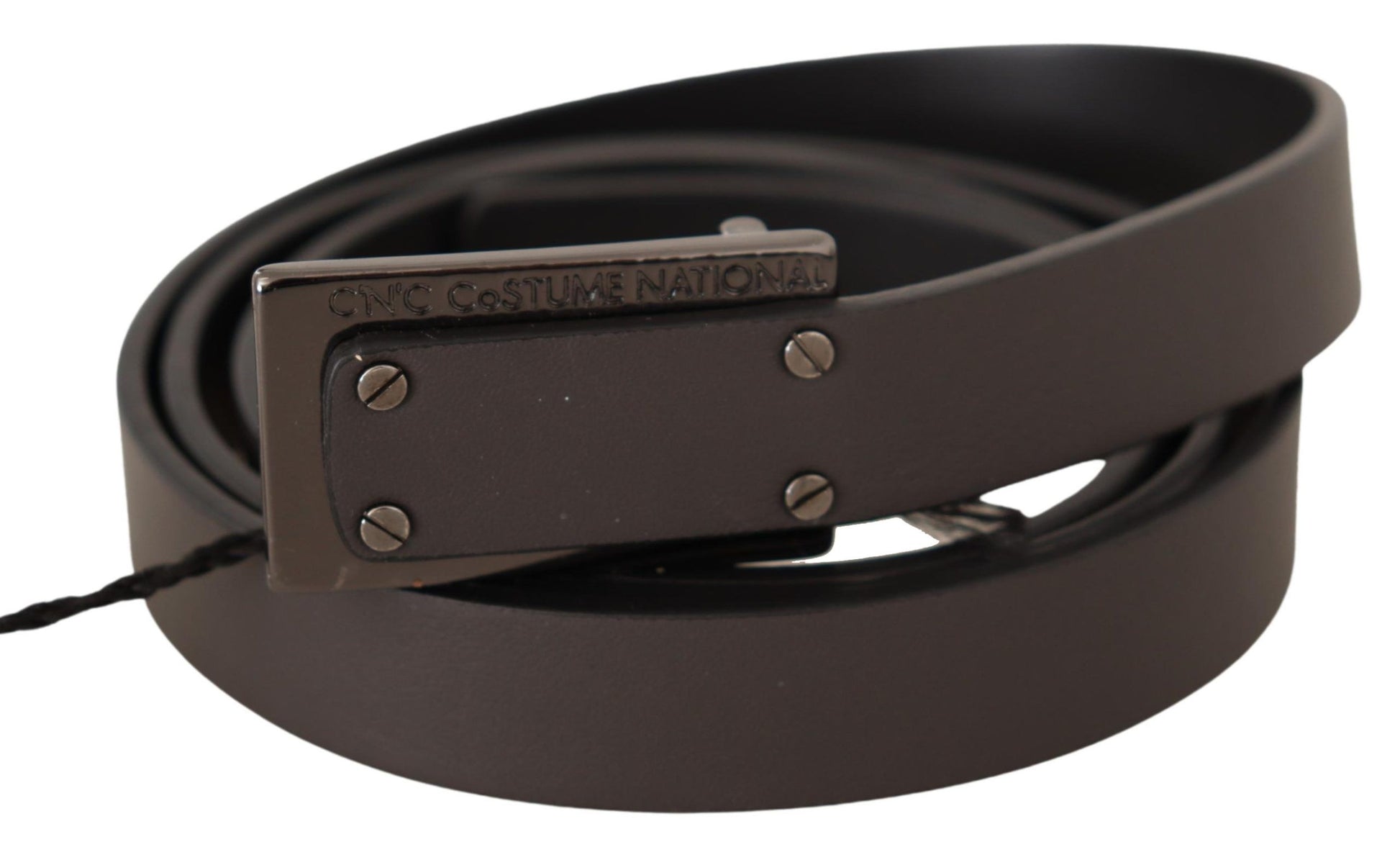 Dark Brown Leather Logo Buckle Belt - Designed by Costume National Available to Buy at a Discounted Price on Moon Behind The Hill Online Designer Discount Store