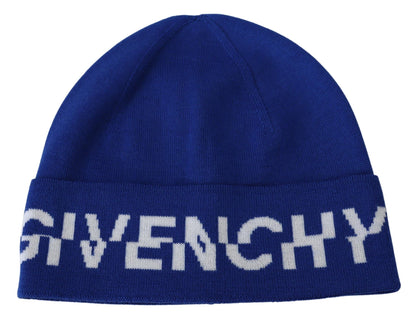 Givenchy Blue Wool Unisex Winter Warm Beanie Hat - Designed by Givenchy Available to Buy at a Discounted Price on Moon Behind The Hill Online Designer Discount Store