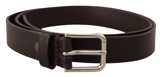 Dolce & Gabbana Dark Brown Calf Leather Logo Metal Buckle Belt