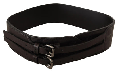 Dark Brown Leather Double Buckle Belt - Designed by Costume National Available to Buy at a Discounted Price on Moon Behind The Hill Online Designer Discount Store