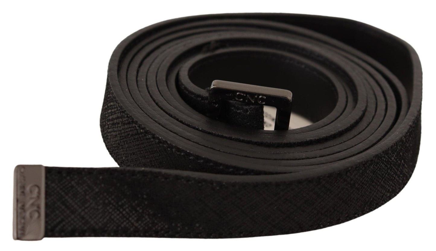 Black Leather Metal Buckle Waist Belt - Designed by Costume National Available to Buy at a Discounted Price on Moon Behind The Hill Online Designer Discount Store
