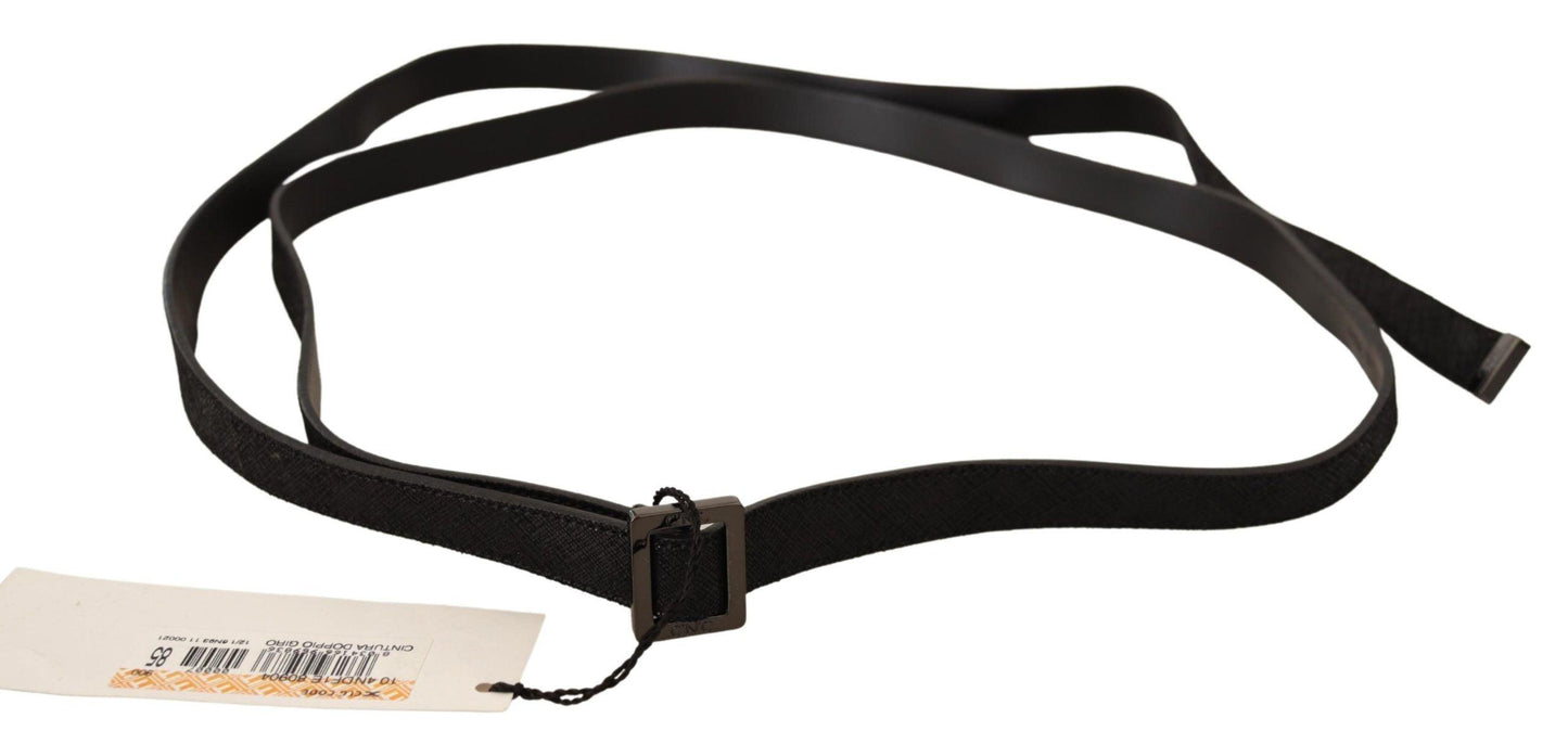 Black Leather Metal Buckle Waist Belt - Designed by Costume National Available to Buy at a Discounted Price on Moon Behind The Hill Online Designer Discount Store