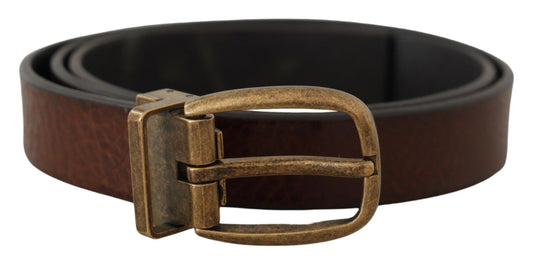 Dolce & Gabbana Brown Leather Vintage Style Brass Metal Buckle Belt