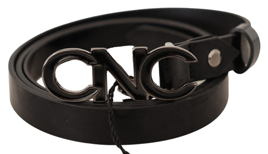 Black Leather Letter Logo Buckle Belt - Designed by Costume National Available to Buy at a Discounted Price on Moon Behind The Hill Online Designer Discount Store