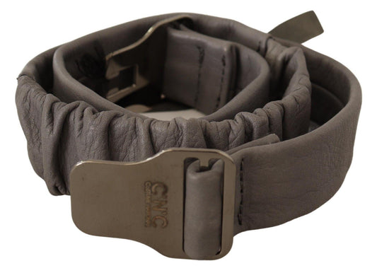 Gray Leather Silver Buckle Waist Belt - Designed by Costume National Available to Buy at a Discounted Price on Moon Behind The Hill Online Designer Discount Store