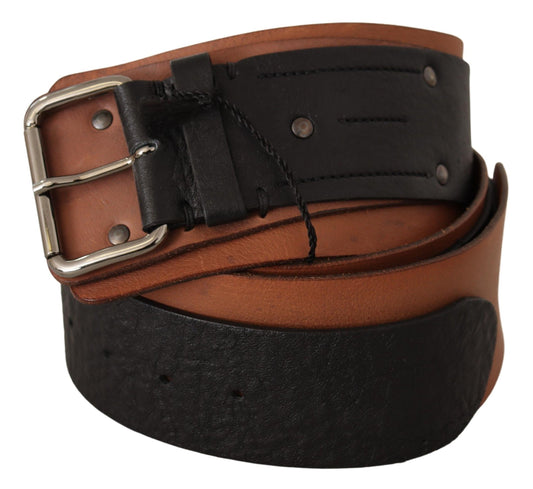 Black Brown Leather Silver Buckle - Designed by Costume National Available to Buy at a Discounted Price on Moon Behind The Hill Online Designer Discount Store