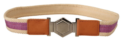 Multicolor Leather Silver Hexagon Logo Buckle Belt