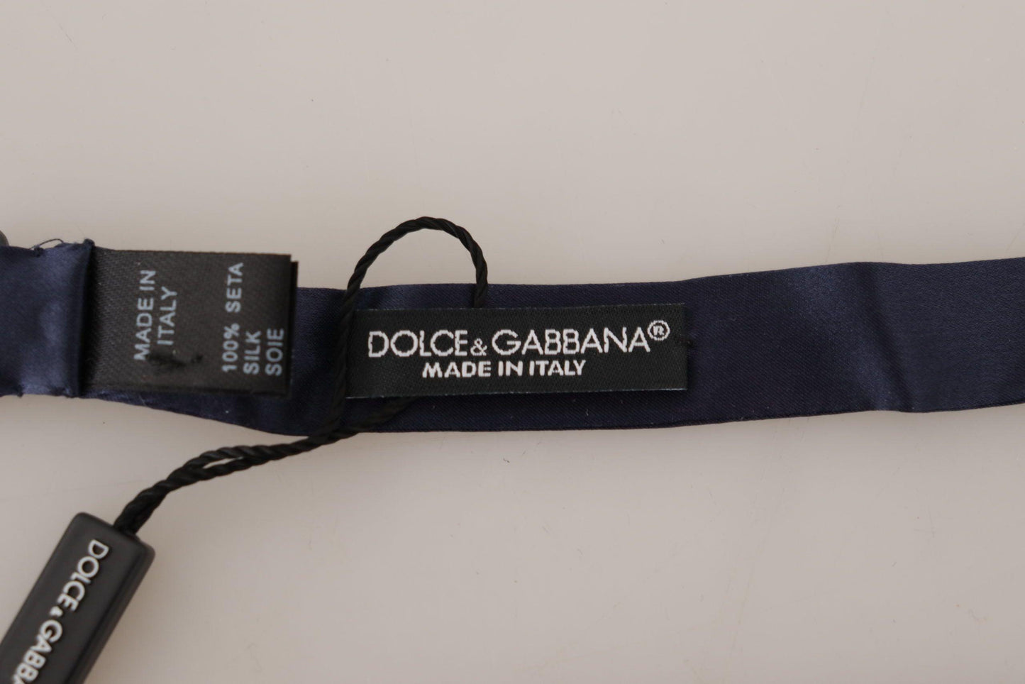 Dolce & Gabbana Blue Mens 100% Silk Adjustable Neck Papillon Tie - Designed by Dolce & Gabbana Available to Buy at a Discounted Price on Moon Behind The Hill Online Designer Discount Store