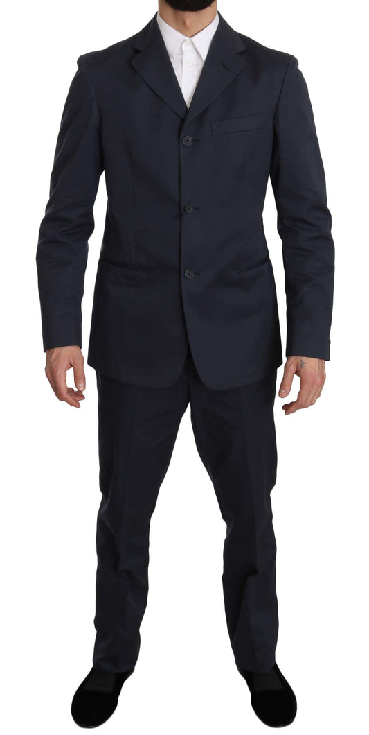 Two Piece 3 Button Cotton Blue Solid Suit designed by Romeo Gigli available from Moon Behind The Hill's Men's Clothing range