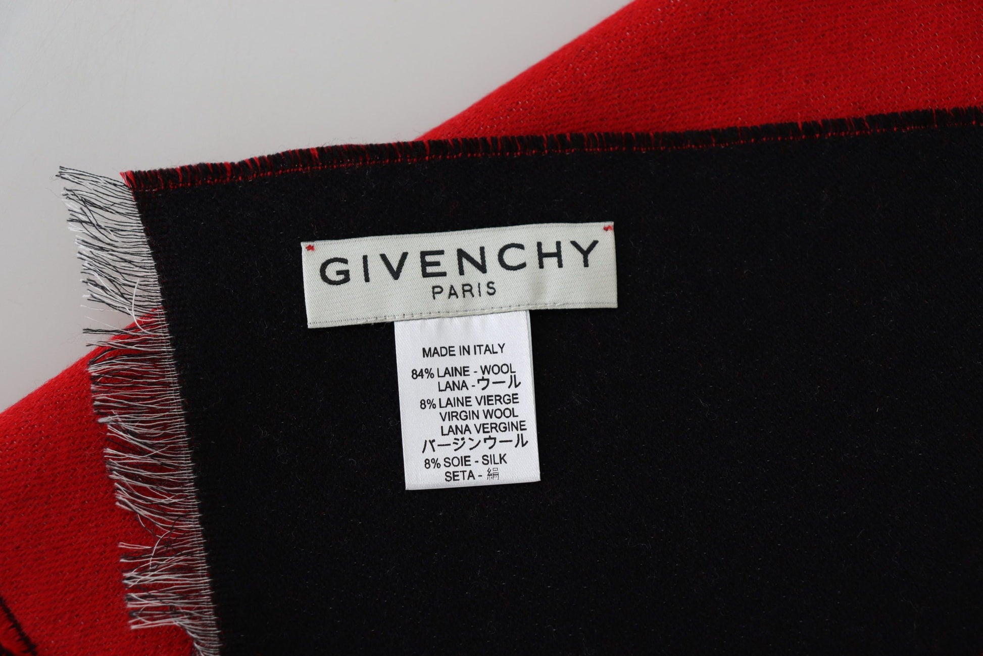 Givenchy Red Black Wool Unisex Winter Warm Scarf Wrap Shawl - Designed by Givenchy Available to Buy at a Discounted Price on Moon Behind The Hill Online Designer Discount Store