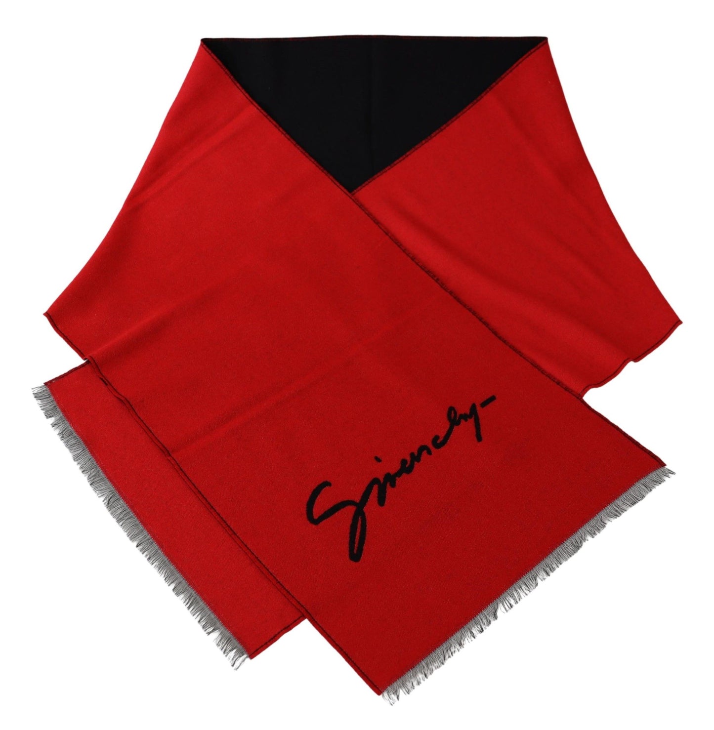 Givenchy Red Black Wool Unisex Winter Warm Scarf Wrap Shawl - Designed by Givenchy Available to Buy at a Discounted Price on Moon Behind The Hill Online Designer Discount Store