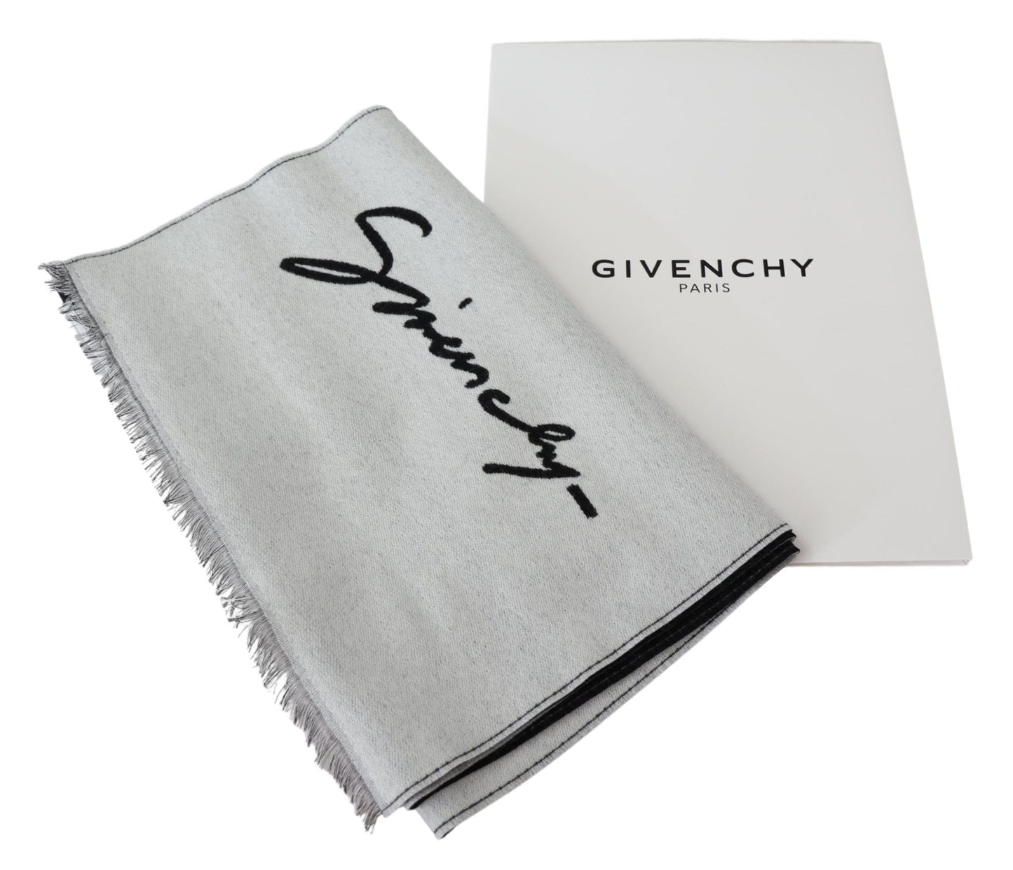 Givenchy Black White Wool Unisex Winter Warm Scarf Wrap Shawl - Designed by Givenchy Available to Buy at a Discounted Price on Moon Behind The Hill Online Designer Discount Store