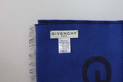 Givenchy Blue Wool Unisex Winter Warm Scarf Wrap Shawl - Designed by Givenchy Available to Buy at a Discounted Price on Moon Behind The Hill Online Designer Discount Store