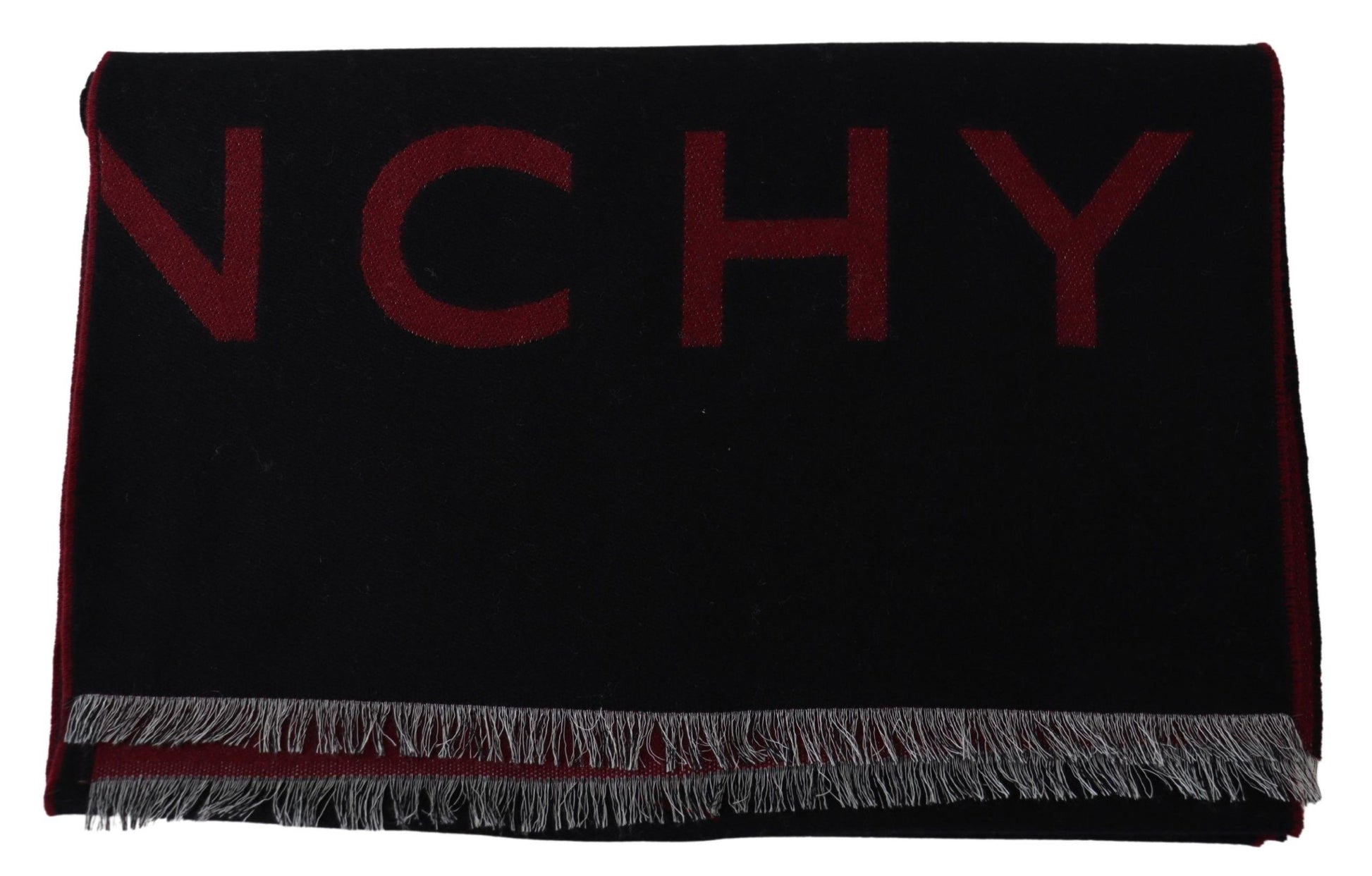 Givenchy Black Red Wool Unisex Winter Warm Wrap Scarf Shawl - Designed by Givenchy Available to Buy at a Discounted Price on Moon Behind The Hill Online Designer Discount Store