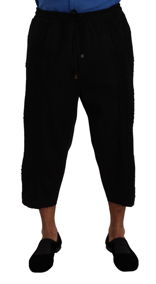 Black Cotton Torero Sweatpants Shorts Pants - Designed by Dolce & Gabbana Available to Buy at a Discounted Price on Moon Behind The Hill Online Designer Discount Store