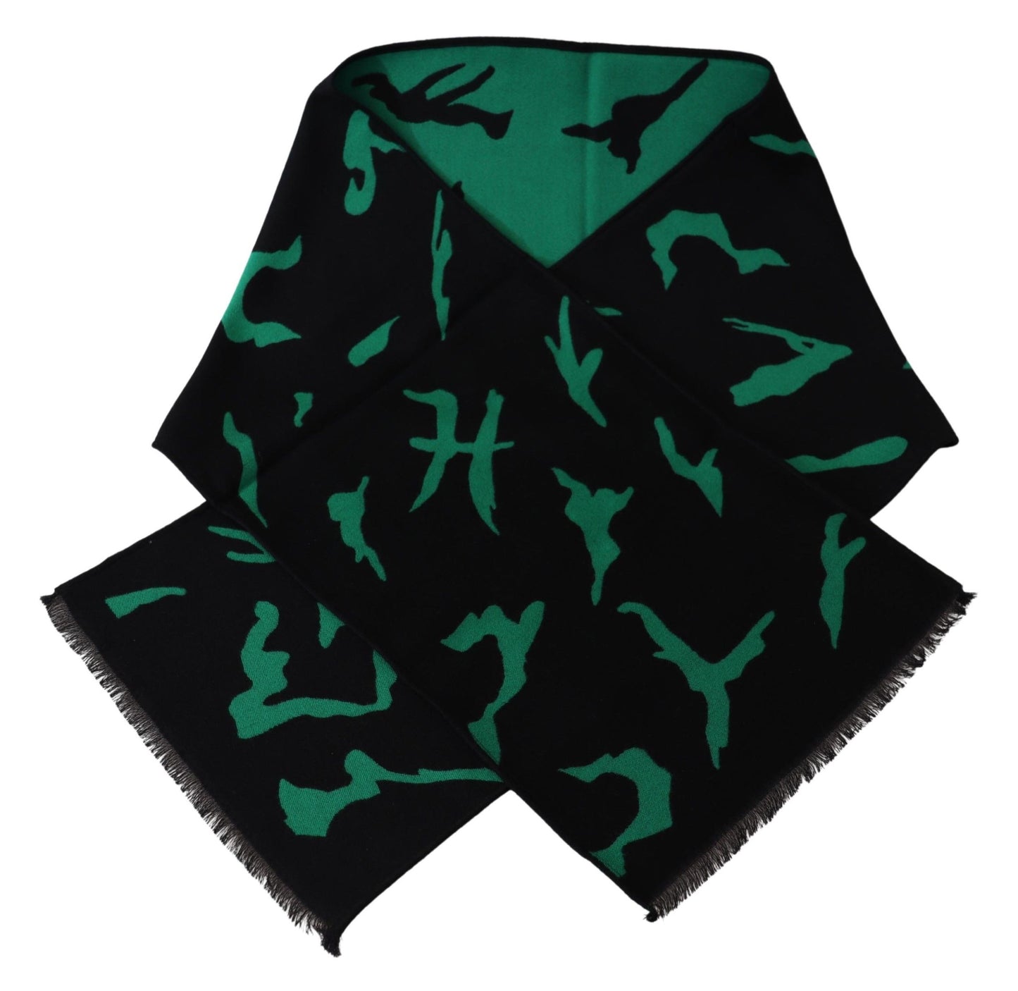Givenchy Black Green Wool Unisex Winter Warm Scarf Wrap Shawl - Designed by Givenchy Available to Buy at a Discounted Price on Moon Behind The Hill Online Designer Discount Store