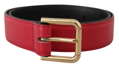 Dolce & Gabbana Red Calf Leather Gold Tone Logo Metal Buckle Belt
