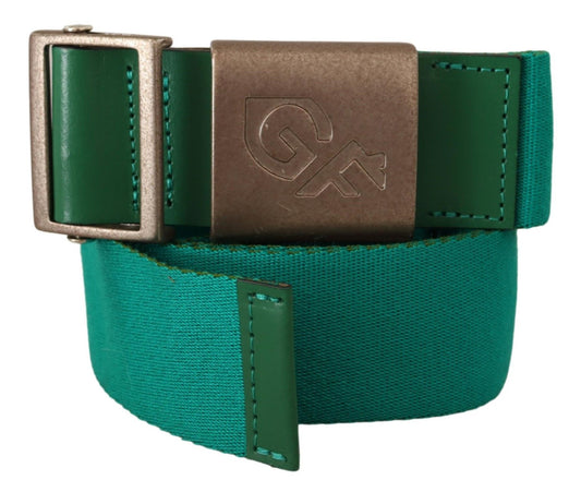 Green Cotton Silver Logo Metal Buckle Waist Belt - Designed by GF Ferre Available to Buy at a Discounted Price on Moon Behind The Hill Online Designer Discount Store