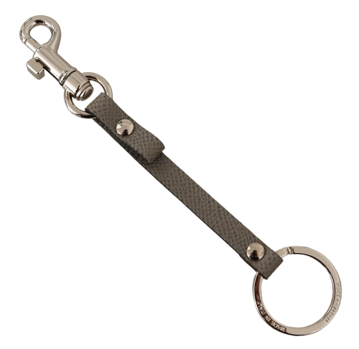 Gray Textured Leather Silver Metal Hook Keychain - Designed by Dolce & Gabbana Available to Buy at a Discounted Price on Moon Behind The Hill Online Designer Discount Store
