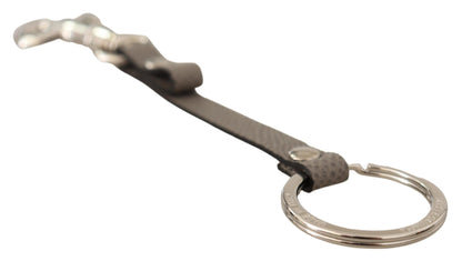 Gray Textured Leather Silver Metal Hook Keychain - Designed by Dolce & Gabbana Available to Buy at a Discounted Price on Moon Behind The Hill Online Designer Discount Store