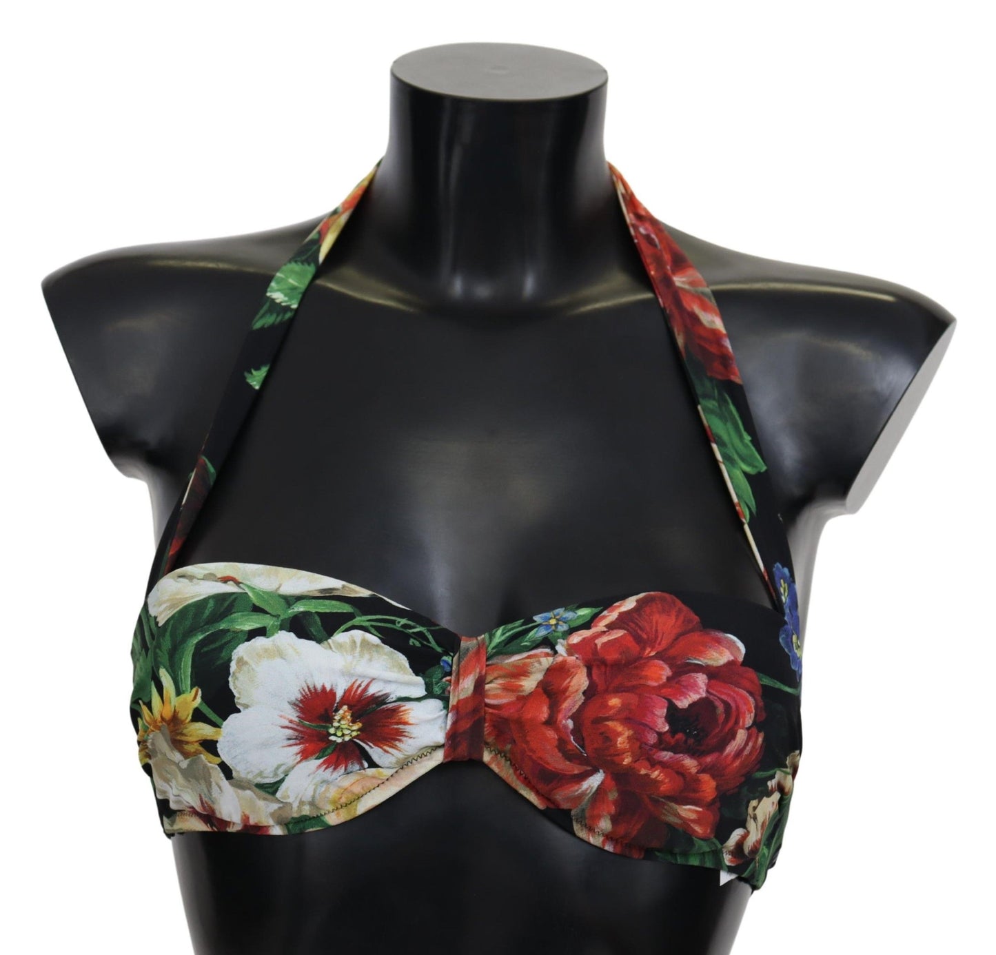 Black Floral Print Nylon Swimwear Bikini Tops - Designed by Dolce & Gabbana Available to Buy at a Discounted Price on Moon Behind The Hill Online Designer Discount Store