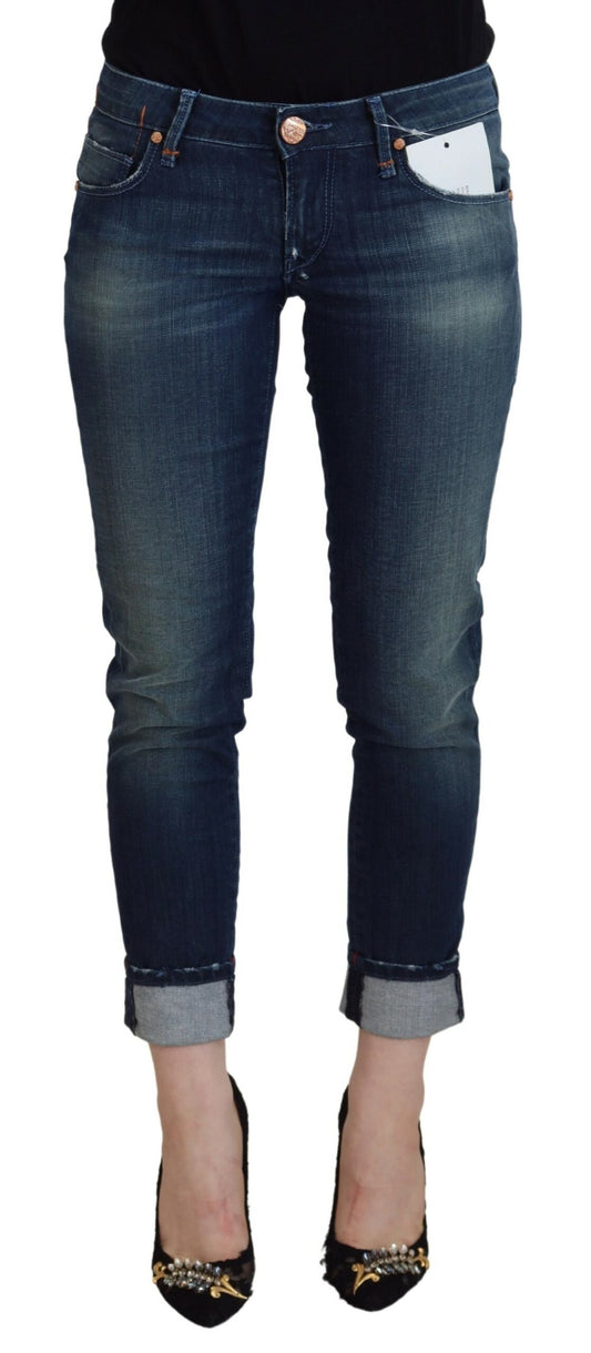 Acht Blue Cotton Slim Fit Women Casual Denim Jeans - Designed by Acht Available to Buy at a Discounted Price on Moon Behind The Hill Online Designer Discount Store