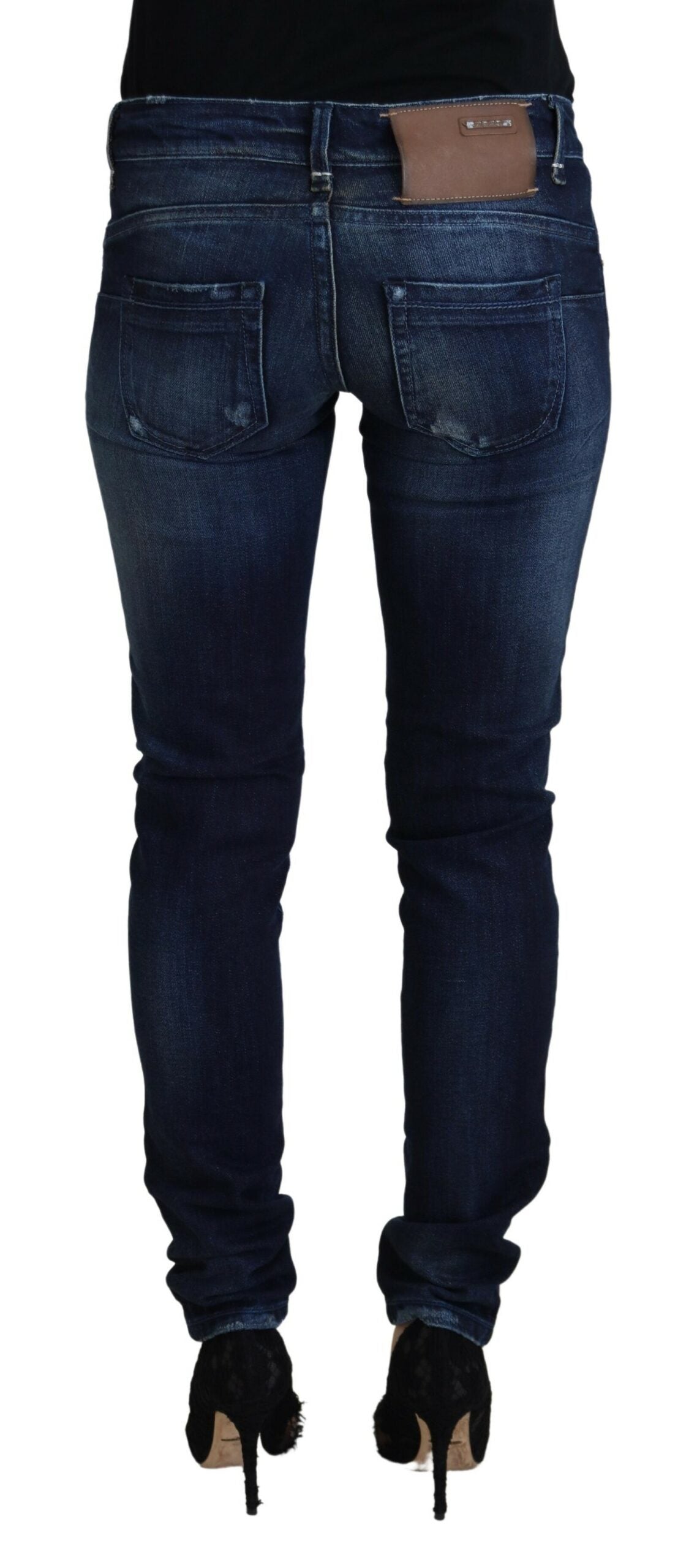 Acht Blue Cotton Low Waist Slim Fit Women Casual Denim Jeans - Designed by Acht Available to Buy at a Discounted Price on Moon Behind The Hill Online Designer Discount Store